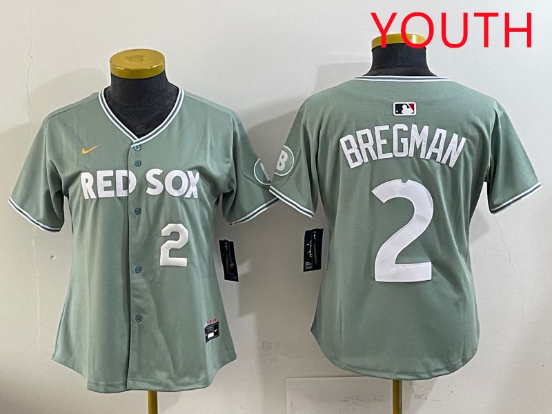 Youth 2025 Boston Red Sox #2 Bregman Light Green Joint Name Nike MLB Jersey style 2